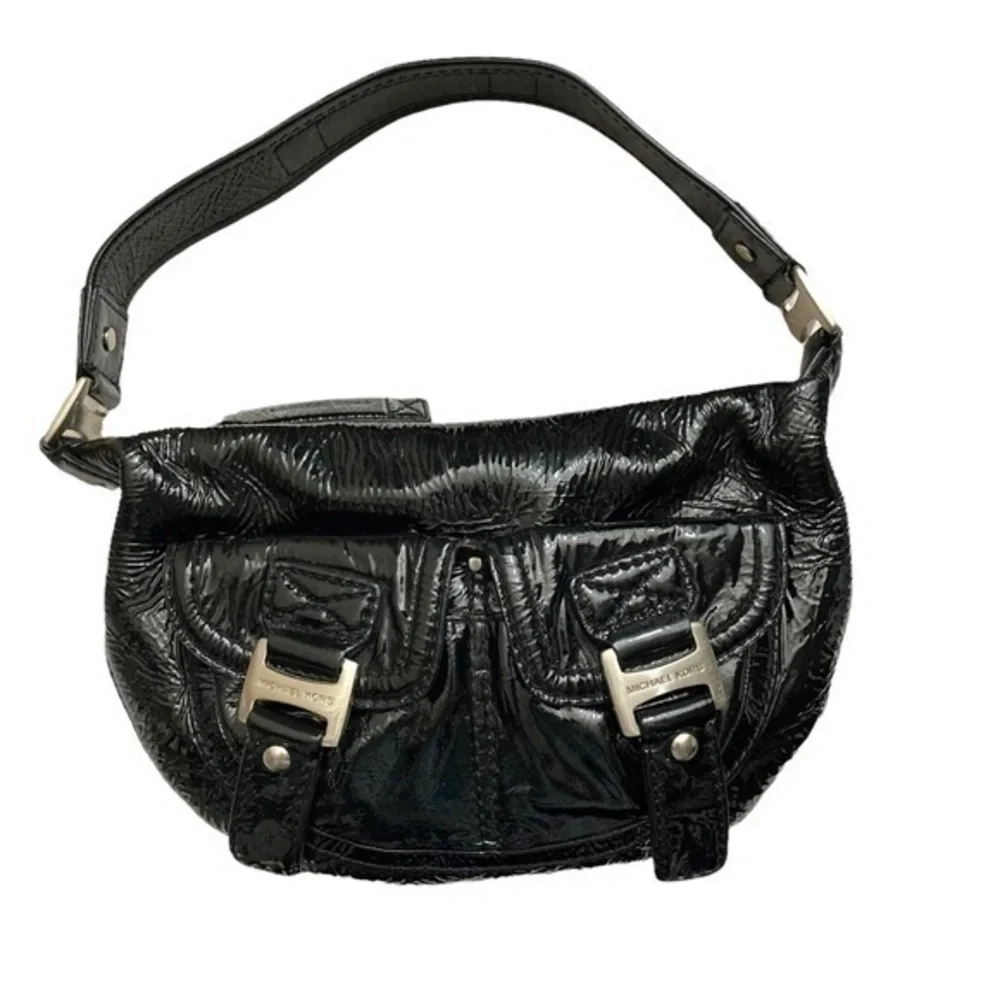Michael kors black patent leather hobo bag